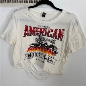 Windsor American Motorcycle Graphic Crop Top - Red and White